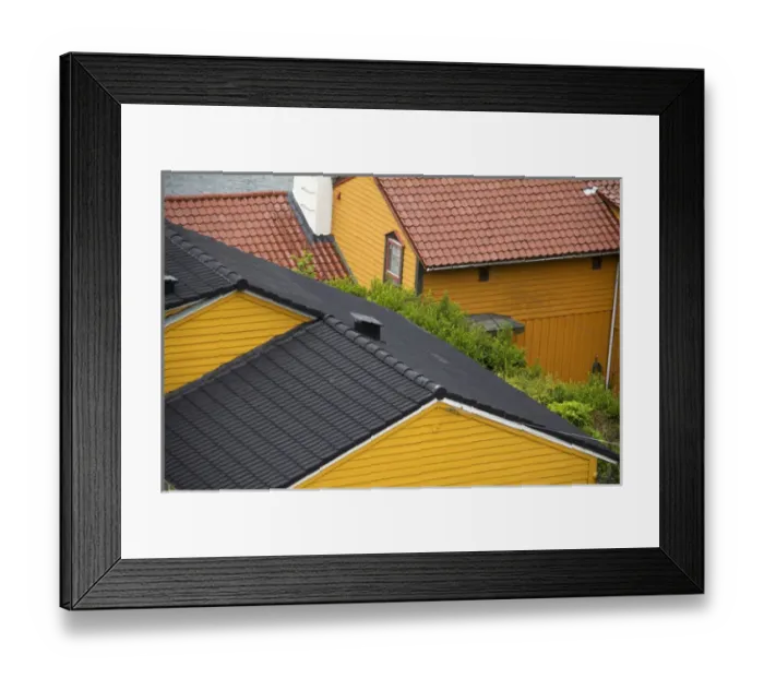 Framed Print : Europe, Norway, Bergen. Roofs of Bergen
