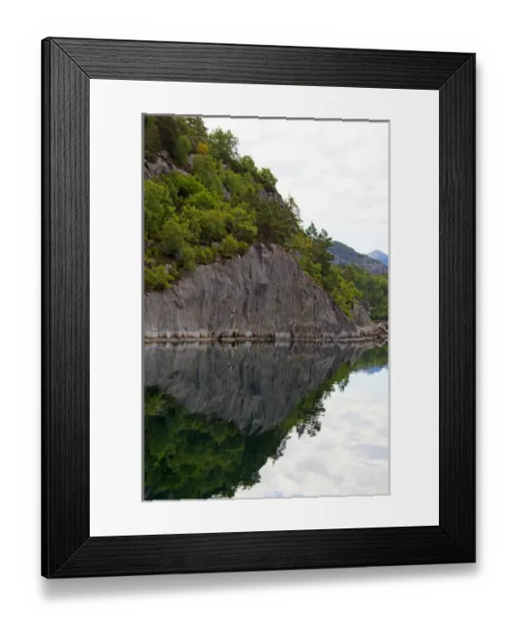 Framed Print : Europe, Norway, Lysefjord. Reflective Landscape of Lysefjord Framed Print : Europe, Norway, Lysefjord. Reflective Landscape of Lysefjord