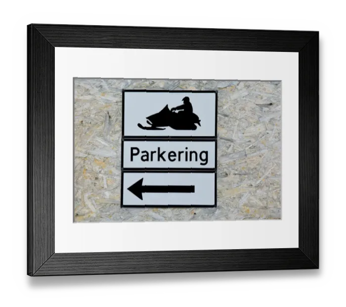 Framed Print : Norway. Svalbard. Longyearbyen. Snowmobile parking sign