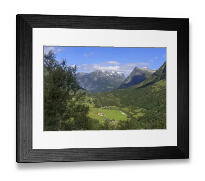 Framed Print : UNSCO World Heritage Site. Mountainside homes. Geiranger. Norway