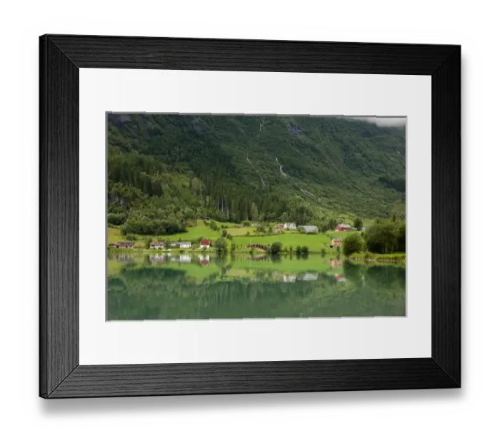 Framed Print : Buildings. Architecture. Waterfall. Olden. Norway