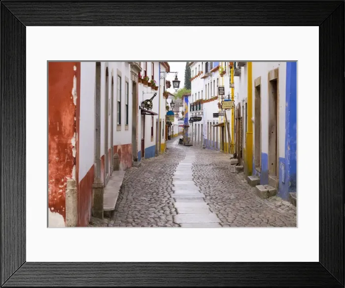 Framed Print : Portugal, Obidos. Leira District. Cobblestone walkways narrow neighborhood streets