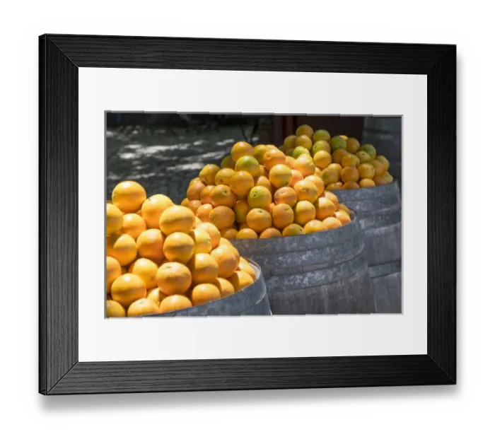 Framed Print : Europe, Portugal, Obidos. Barrels of Navel oranges for sale Framed Print : Europe, Portugal, Obidos. Barrels of Navel oranges for sale