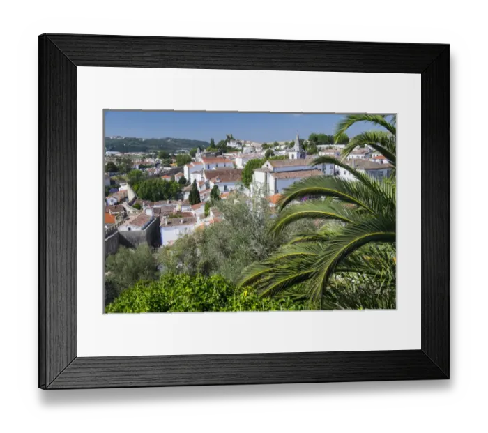 Framed Print : Europe, Portugal, Obidos. Ancient city wall, medieval structure encircles historic Obidos