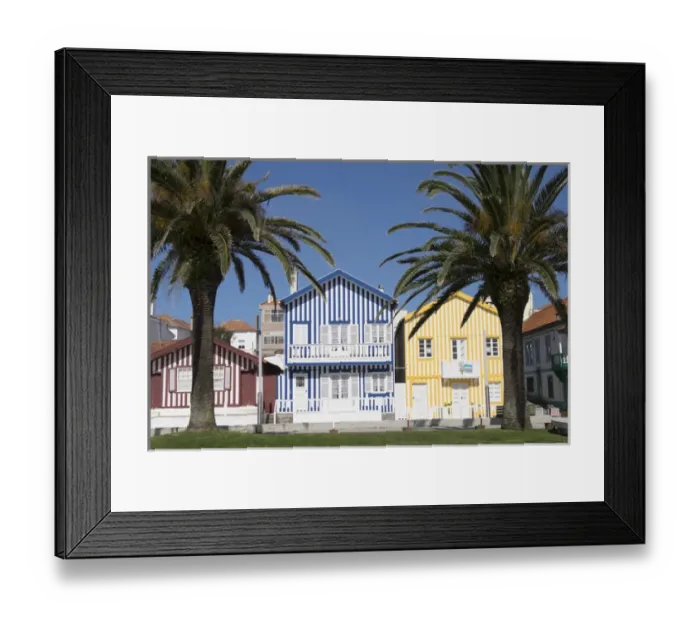 Framed Print : Portugal, Costa Nova, seaside, fishermans village with stripped, decorated houses Framed Print : Portugal, Costa Nova, seaside, fishermans village with stripped, decorated houses