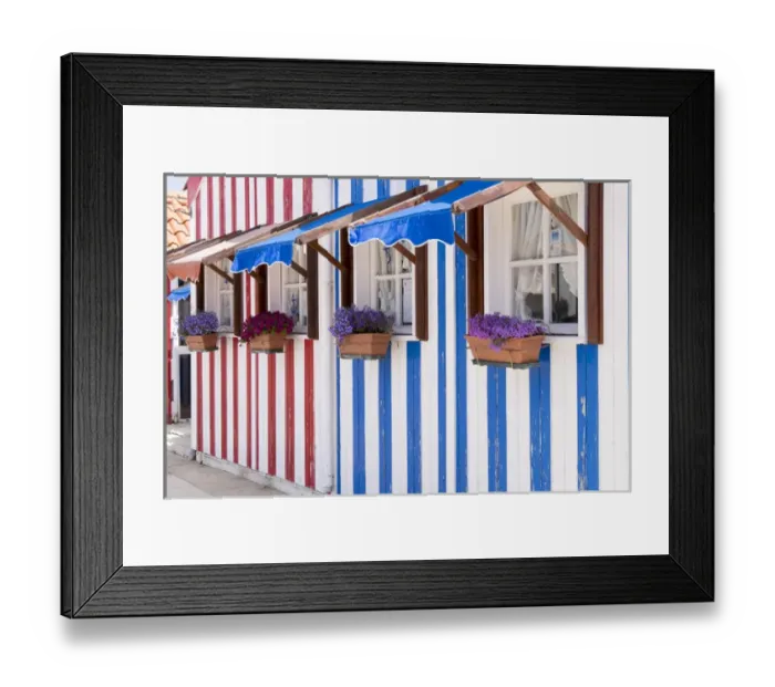 Framed Print : Portugal, Costa Nova, seaside, fishermans village with stripped, decorated houses Framed Print : Portugal, Costa Nova, seaside, fishermans village with stripped, decorated houses
