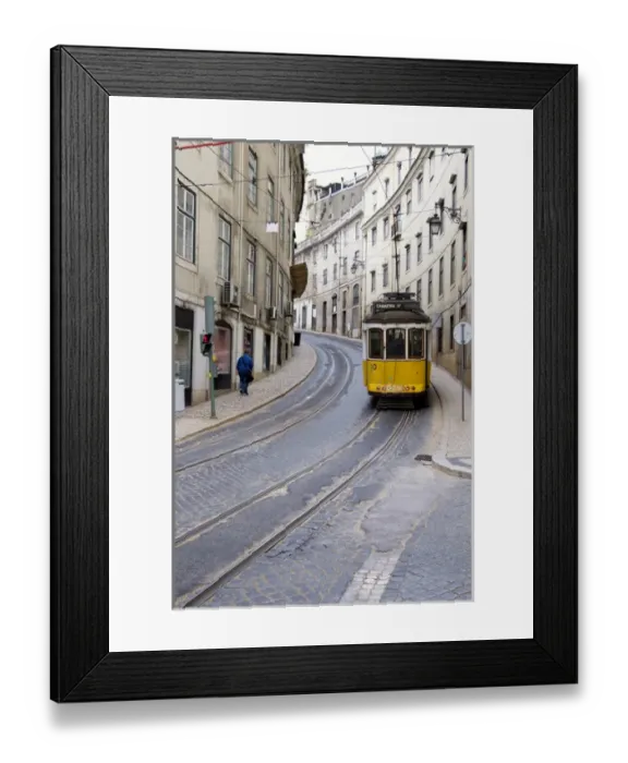 Framed Print : Portugal, Lisbon. Tram #25 tracks, historic Rua Nova Do Almada district Framed Print : Portugal, Lisbon. Tram #25 tracks, historic Rua Nova Do Almada district