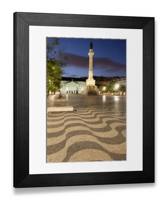 Framed Print : Portugal, Lisbon. Pedro IV Statue looms over Rossio Square at night Framed Print : Portugal, Lisbon. Pedro IV Statue looms over Rossio Square at night