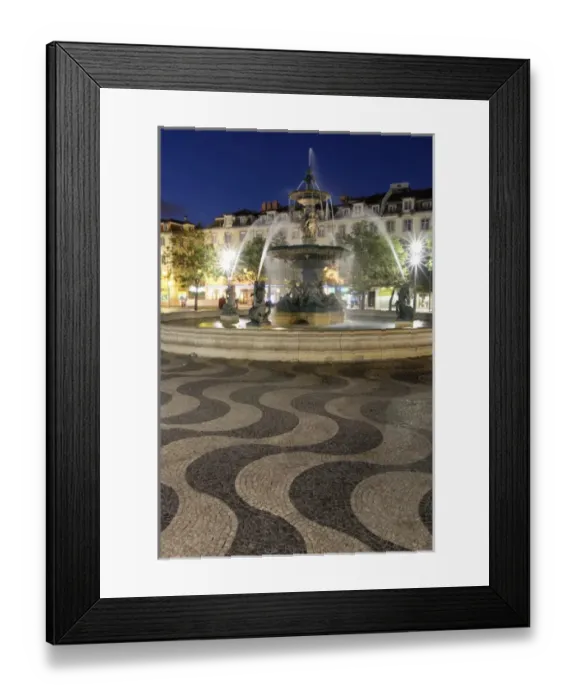 Framed Print : Portugal, Lisbon. Rossio Square at night. Bronze Mermaid Fountain Framed Print : Portugal, Lisbon. Rossio Square at night. Bronze Mermaid Fountain