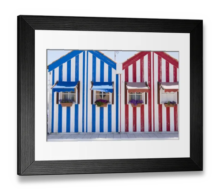 Framed Print : Portugal, Costa Nova, seaside, fishermans village with stripped, decorated houses Framed Print : Portugal, Costa Nova, seaside, fishermans village with stripped, decorated houses