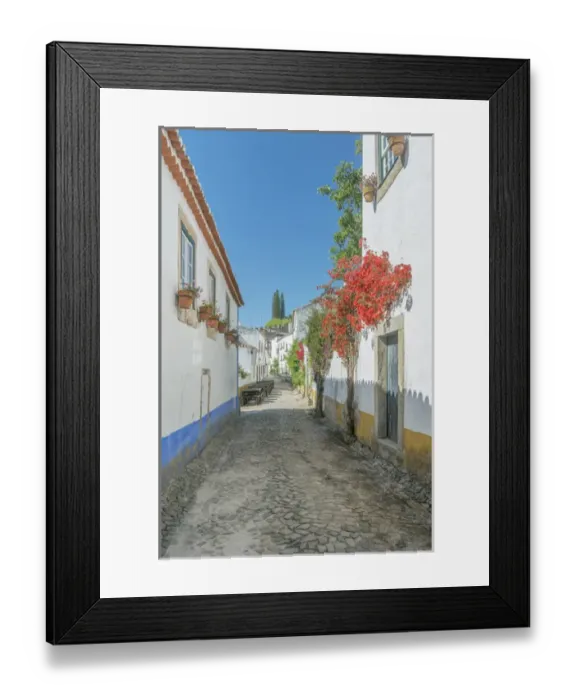 Framed Print : Portugal, Obidos, Cobblestone Street in the Historic Cente Framed Print : Portugal, Obidos, Cobblestone Street in the Historic Cente
