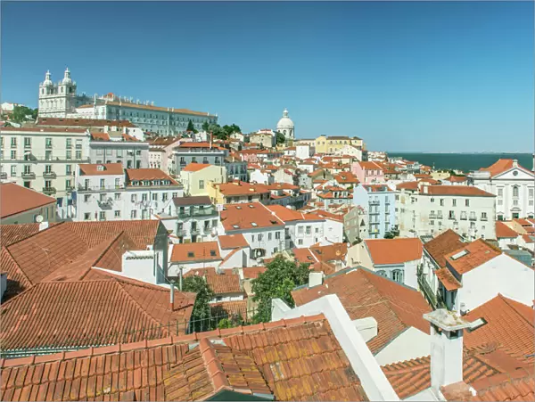 Portugal, Lisbon, Alfama, View of Rooftops from Largo Portas do Sol