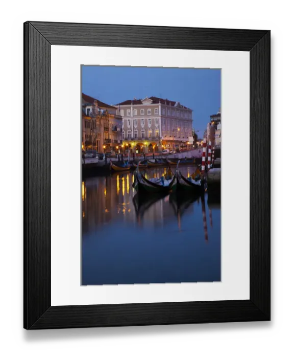 Framed Print : Europe; Portugal; Averio; Moliceiro Boats Along the main canal of Averio With Night Lights Framed Print : Europe; Portugal; Averio; Moliceiro Boats Along the main canal of Averio With Night Lights