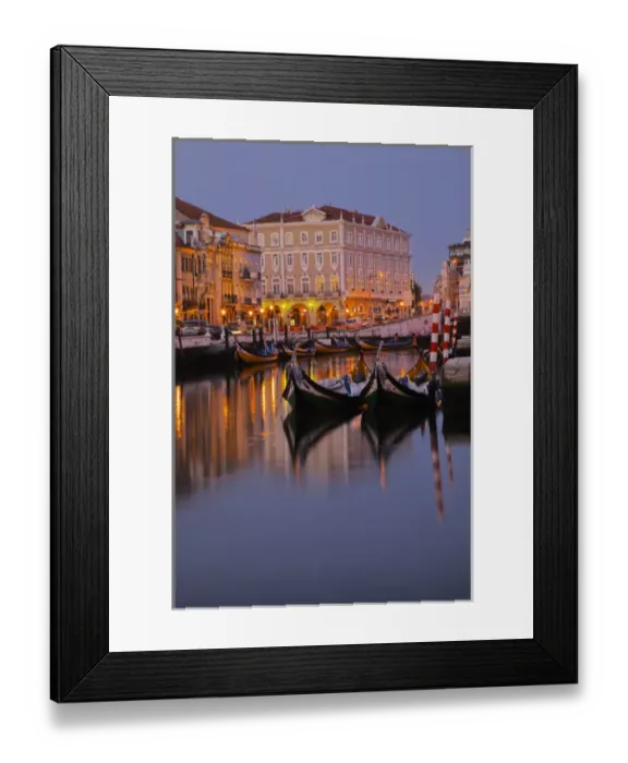 Framed Print : Europe; Portugal; Averio; Moliceiro Boats Along the main canal of Averio With Night Lights Framed Print : Europe; Portugal; Averio; Moliceiro Boats Along the main canal of Averio With Night Lights