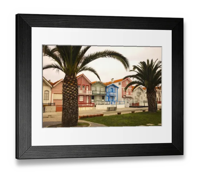 Framed Print : Europe; Portugal; Costa Nova; Candy striped homes lins the streets Framed Print : Europe; Portugal; Costa Nova; Candy striped homes lins the streets