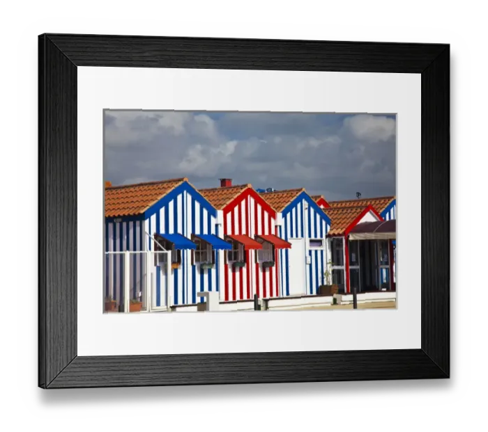 Framed Print : Europe; Portugal; Costa Nova; Candy striped homes lins the streets Framed Print : Europe; Portugal; Costa Nova; Candy striped homes lins the streets