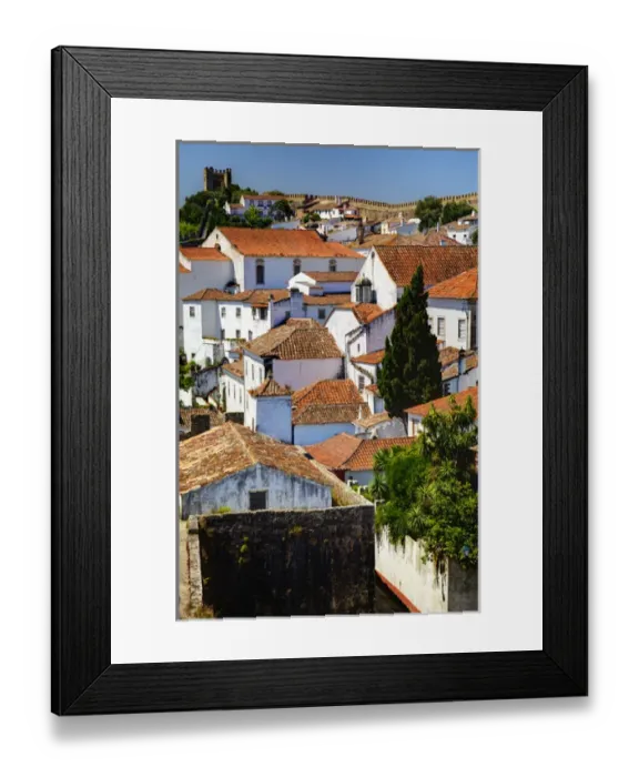 Framed Print : Europe; Portugal; Obidos; Elevated View of the town with the Red Roofs and special architecture