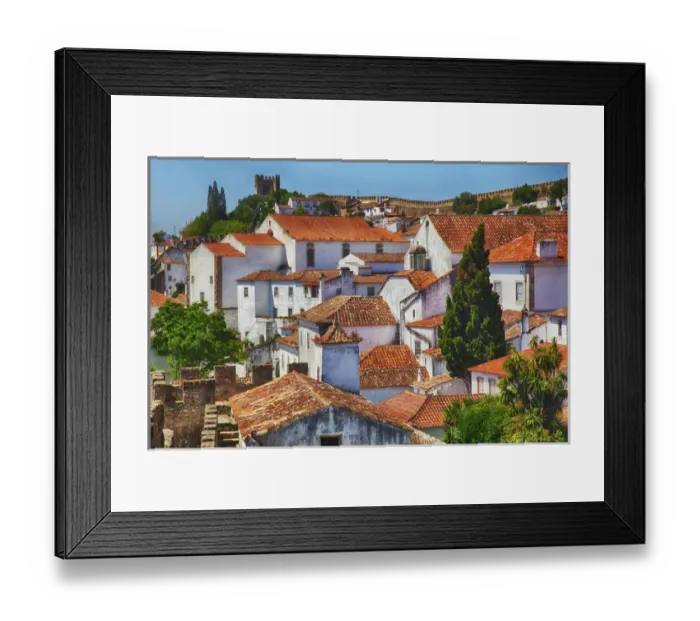Framed Print : Europe; Portugal; Obidos; Elevated View of the town with the Red Roofs and special architecture Framed Print : Europe; Portugal; Obidos; Elevated View of the town with the Red Roofs and special architecture