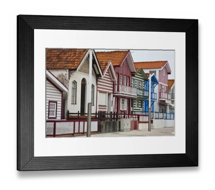 Framed Print : Europe; Portugal; Costa Nova; Candy striped homes lins the streets Framed Print : Europe; Portugal; Costa Nova; Candy striped homes lins the streets