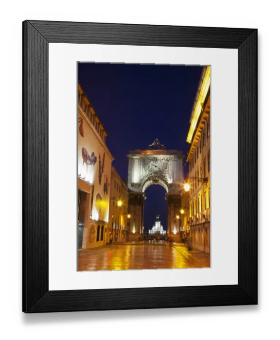 Framed Print : Europe; Portugal; Lisbon; Rua Augusta; Square surrounded by Government Buildings, Commerce