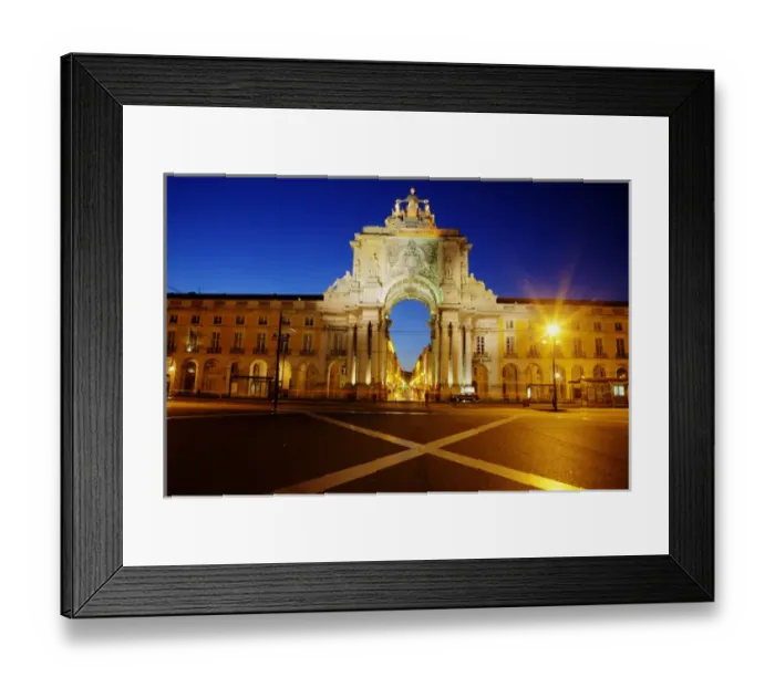 Framed Print : Europe; Portugal; Lisbon; Rua Augusta; Square surrounded by Government Buildings, Commerce
