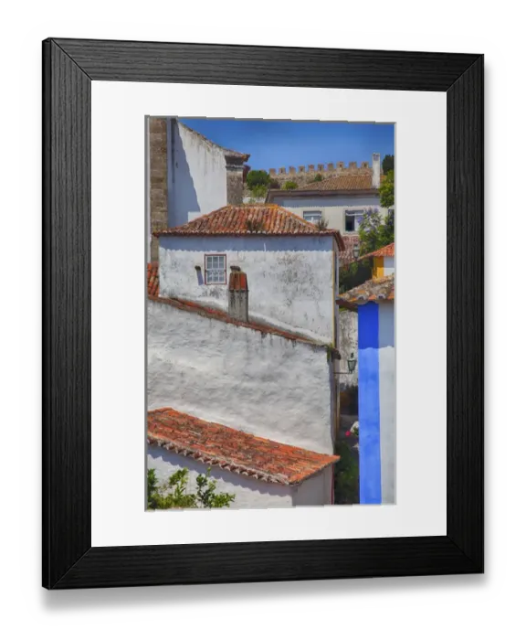 Framed Print : Europe; Portugal; Obidos; Elevated View of the town with the Red Roofs and special architecture Framed Print : Europe; Portugal; Obidos; Elevated View of the town with the Red Roofs and special architecture
