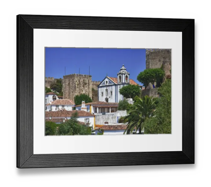 Framed Print : Europe; Portugal; Obidos; Elevated View of the town with the Red Roofs and special architecture Framed Print : Europe; Portugal; Obidos; Elevated View of the town with the Red Roofs and special architecture