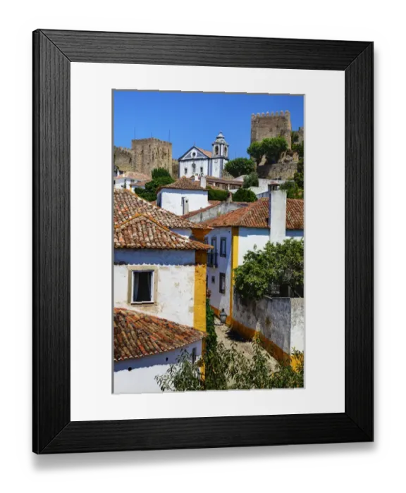 Framed Print : Europe; Portugal; Obidos; Elevated View of the town with the Red Roofs and special architecture Framed Print : Europe; Portugal; Obidos; Elevated View of the town with the Red Roofs and special architecture