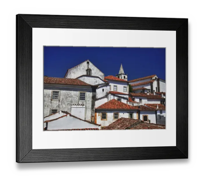 Framed Print : Europe; Portugal; Obidos; Elevated View of the town with the Red Roofs and special architecture