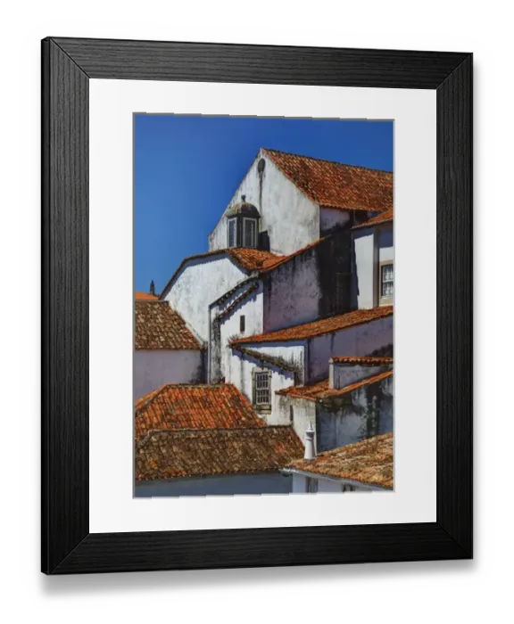 Framed Print : Europe; Portugal; Obidos; Elevated View of the town with the Red Roofs and special architecture Framed Print : Europe; Portugal; Obidos; Elevated View of the town with the Red Roofs and special architecture