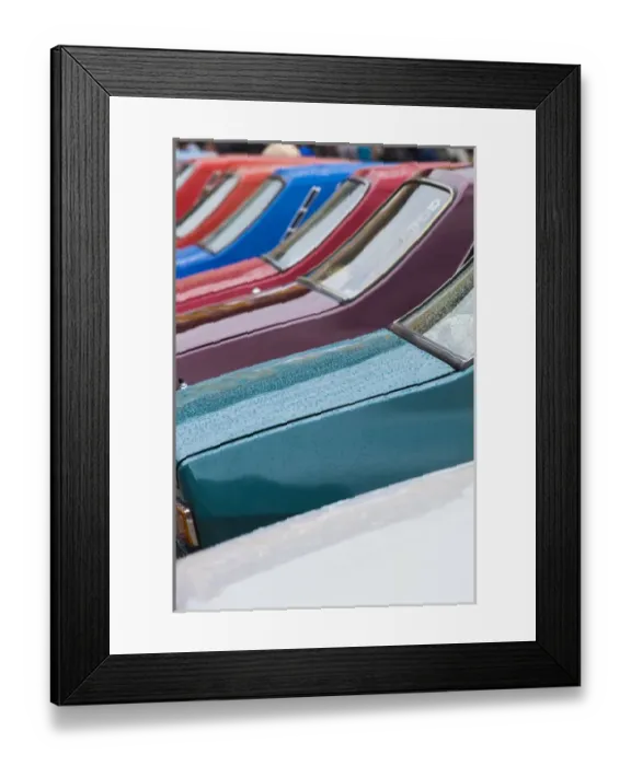 Framed Print : Romania, Transylvania, Brasov, Piata Sfatului Square, antique car show of 1970s-1980s-era