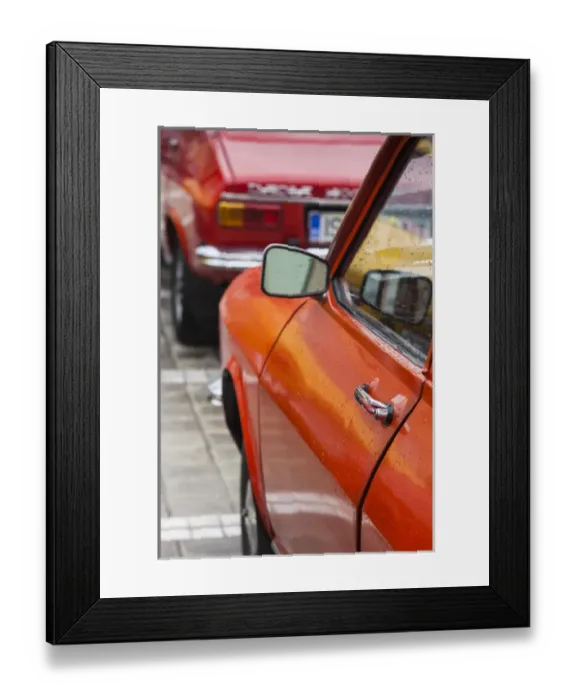 Framed Print : Romania, Transylvania, Brasov, Piata Sfatului Square, antique car show of 1970s-1980s-era