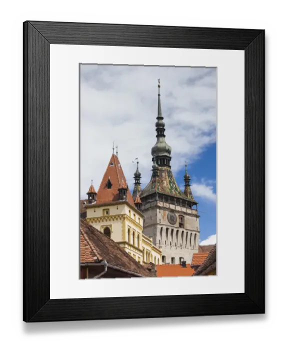Framed Print : Romania, Transylvania, Sighisoara, clock tower, built in 1280, daytime