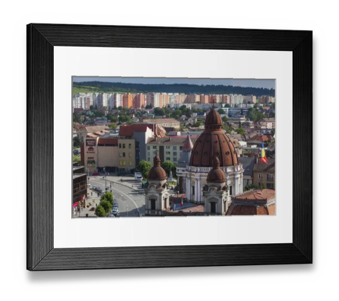 Framed Print : Romania, Transylvania, Targu Mures, elevated view of the Greco-Catholic Cathedral Framed Print : Romania, Transylvania, Targu Mures, elevated view of the Greco-Catholic Cathedral