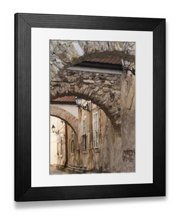 Framed Print : Romania, Maramures Region, Baia Mare, Piata Libertatii Square, stone building arches Framed Print : Romania, Maramures Region, Baia Mare, Piata Libertatii Square, stone building arches