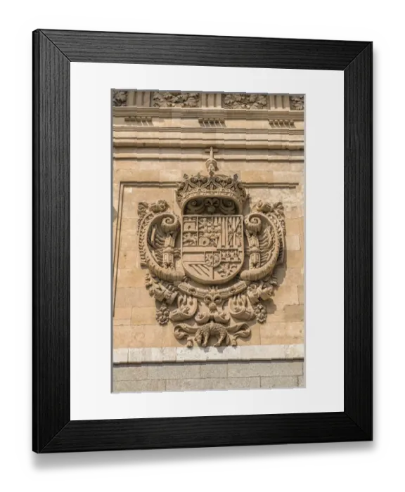 Framed Print : Europe, Spain, Salamanca, relief sculpture on exterior of The Clergy, Pontifical Framed Print : Europe, Spain, Salamanca, relief sculpture on exterior of The Clergy, Pontifical