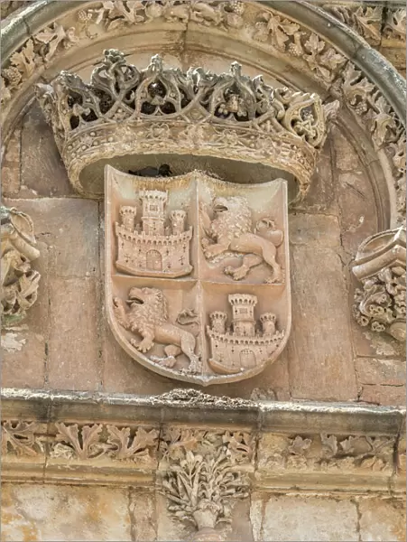 Europe, Spain, Salamanca, relief sculpture of crest on university wall