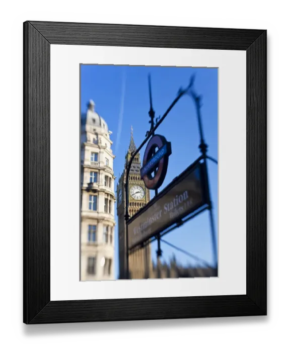 Framed Print : Underground sign & Big Ben, Westminster, London, UK Framed Print : Underground sign & Big Ben, Westminster, London, UK