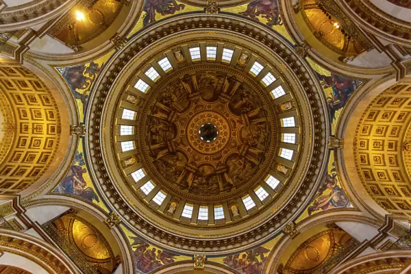 Interior view of dome of St Pauls Cathedral, St Pauls, London