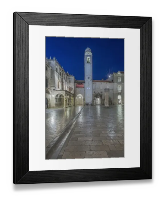 Framed Print : Croatia, Dubrovinik, Stradun and Bell Tower at Dawn