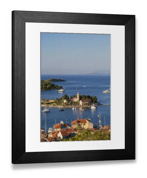 Framed Print : Vis town, Franciscan monastery & harbour, Vis Island, Croatia Framed Print : Vis town, Franciscan monastery & harbour, Vis Island, Croatia