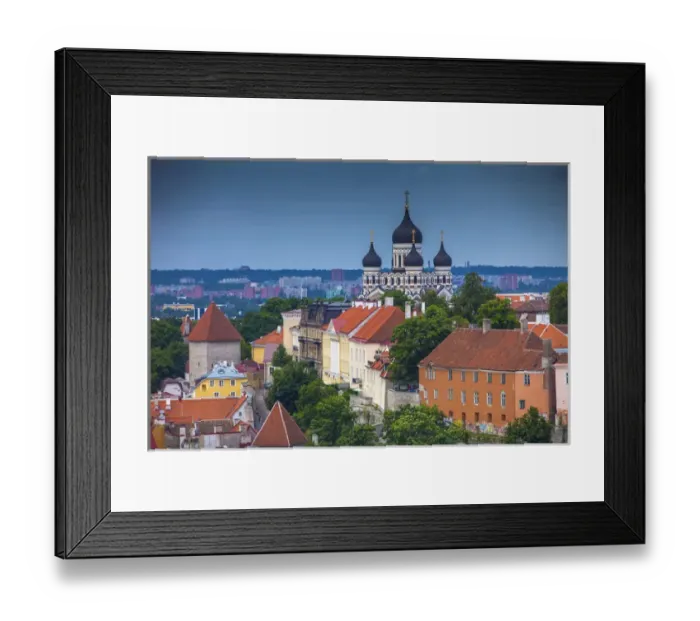 Framed Print : Europe, Estonia, Tallinn. Alexander Nevsky Cathedral and city overview. Credit as