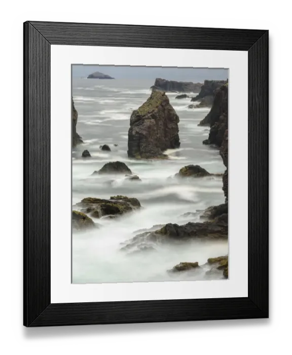 Framed Print : Landscape on the Eshaness peninsula. The famous cliffs and sea stacks of Eshness