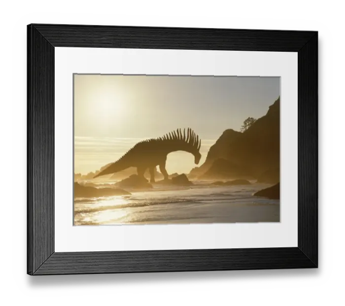 Framed Print : Concept of Amargasaurus dinosaur on ocean shore