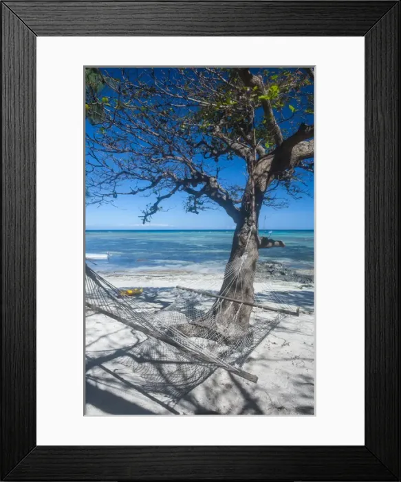 Framed Print : Hammock on the beach of the SafeLanding resort, Nacula island, Yasawas, Fiji, South Framed Print : Hammock on the beach of the SafeLanding resort, Nacula island, Yasawas, Fiji, South
