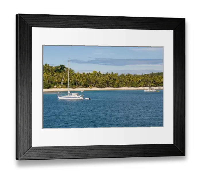 Framed Print : Little sailing boat in the blue lagoon, Yasawas, Fiji, South Pacific