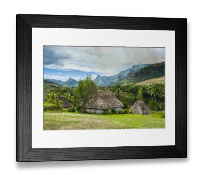 Framed Print : Traditional thached roofed huts in Navala in the Ba Highlands of Viti Levu, Fiji Framed Print : Traditional thached roofed huts in Navala in the Ba Highlands of Viti Levu, Fiji