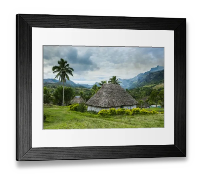 Framed Print : Traditional thached roofed huts in Navala in the Ba Highlands of Viti Levu, Fiji Framed Print : Traditional thached roofed huts in Navala in the Ba Highlands of Viti Levu, Fiji