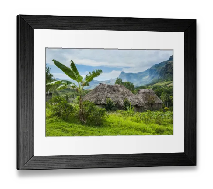 Framed Print : Traditional thached roofed huts in Navala in the Ba Highlands of Viti Levu, Fiji Framed Print : Traditional thached roofed huts in Navala in the Ba Highlands of Viti Levu, Fiji
