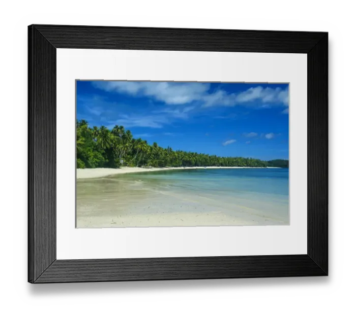 Framed Print : White sand beach and turquoise water at the Nanuya Lailai island, the blue lagoon